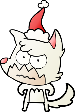 Bir insan tarafından çizilmiş Noel Baba şapkası giymiş kızgın bir tilkinin el çizimi karikatürü.