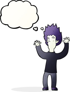 Bir insan tarafından çizilmiş düşünce baloncuğu olan bir vampir.