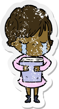 Bir insan tarafından çizilmiş ağlayan karikatürlü bir kadının sıkıntılı çıkartması.