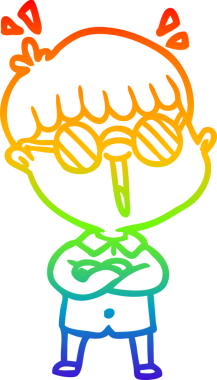 Bir insan tarafından çizilmiş gözlük takan çizgi film çocuğu çizimi.