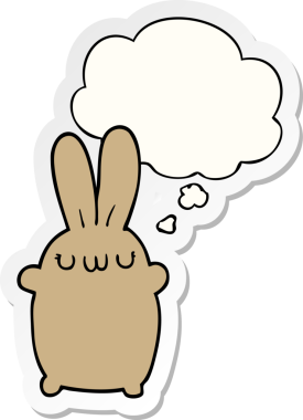 Düşünce baloncuklu çizgi film tavşanı insan tarafından çizilmiş bir çıkartma.