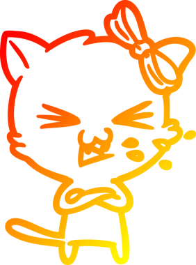 Bir insan tarafından çizilmiş çizgi film kedisinin sıcak çizgi çizimi