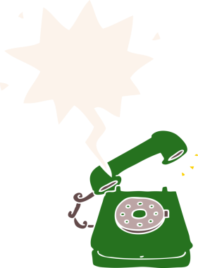 bir insan tarafından çizilmiş, konuşma baloncuklu eski telefon karikatürü.
