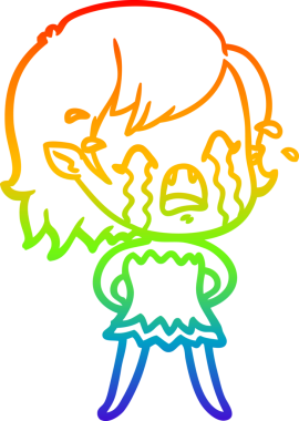 Gökkuşağı gradyan çizimi bir insan tarafından çizilmiş ağlayan vampir kız çizgi