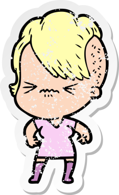 Bir insan tarafından çizilmiş sinirli bir hippi kızın sıkıntılı çıkartması.