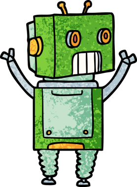 Bir insan tarafından çizilmiş çizgi film robotu