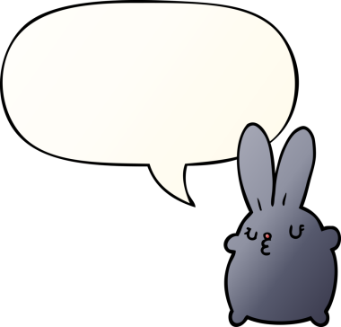 Bir insan tarafından çizilmiş, tatlı çizgi film tavşanı konuşma baloncuğu gibi.