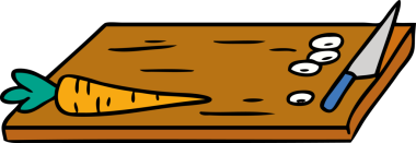 Bir insan tarafından çizilmiş sebze doğrama tahtası karikatürü.