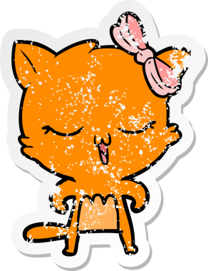 Bir insan tarafından kafasında fiyonk olan çizgi film kedisinin sıkıntılı çıkartması.