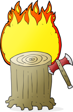 Bir insan tarafından çizilmiş serbest çizim ağaç kütüğü ve balta