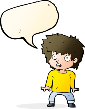 Bir insan tarafından çizilmiş konuşma baloncuğu olan korkmuş bir çocuk.