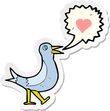 Bir insan tarafından çizilmiş şarkı söyleyen çizgi film kuşunun çıkartması.