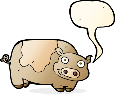 Bir insan tarafından çizilmiş konuşma balonlu çizgi film domuzu.