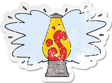 Bir insan tarafından çizilmiş retro lav lambasının sıkıntılı çıkartması.