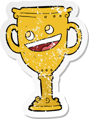 Bir insan tarafından çizilmiş bir karikatür kupasının geriletilmiş etiketi.