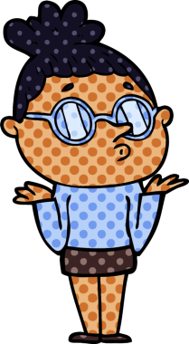 Bir insan tarafından çizilmiş gözlüklü bir karikatür kadın.