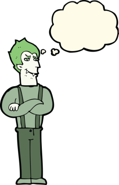 Bir insan tarafından çizilmiş düşünce baloncuğu olan bir vampir.