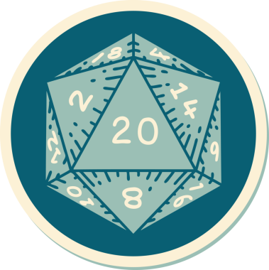 Bir insan tarafından çizilmiş d20 zarının geleneksel stiliyle dövme etiketi