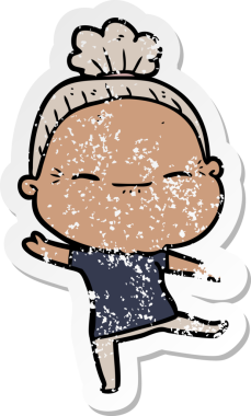 Bir insan tarafından çizilmiş barışçıl yaşlı bir kadının sıkıntılı çıkartması.