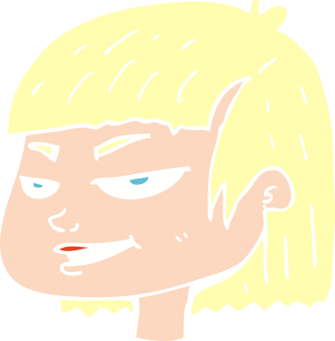 Bir insan tarafından çizilmiş kaba görünüşlü bir kızın düz renk çizimi