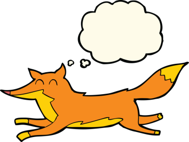 Bir insan tarafından çizilmiş düşünce balonlu tilki çizgi filmi.