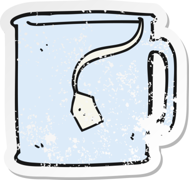 Bir insan tarafından çizilmiş çay fincanının gerilemiş retro yapıştırması.