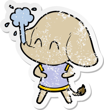 Bir insan tarafından çizilmiş su püskürten şirin bir filin sıkıntılı çıkartması.