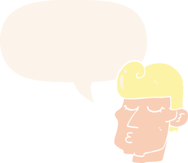 Bir insan tarafından çizilmiş, konuşma baloncuğu olan yakışıklı bir karikatür.