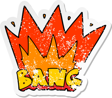 Bir insan tarafından çizilmiş karikatür patlama işaretinin sıkıntılı çıkartması