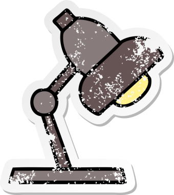 Bir insan tarafından çizilmiş şirin bir masa lambasının sıkıntılı çıkartması.