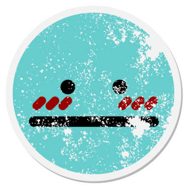 utanmış ve kafası karışmış bir insan tarafından çizilmiş dairesel bir etiket.