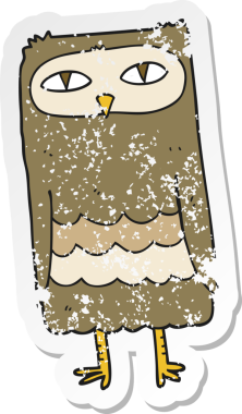 Bir insan tarafından çizilmiş bir baykuşun gerilmiş çıkartması.