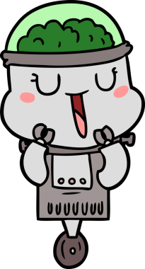 Bir insan tarafından çizilmiş mutlu çizgi film robotu