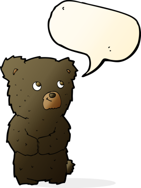 bir insan tarafından çizilmiş konuşma balonlu siyah ayı yavrusu.