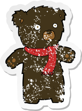 Bir insan tarafından çizilmiş şirin siyah ayının gerilmiş çıkartması.