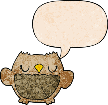 bir insan tarafından çizilmiş eski moda konuşma baloncuklu çizgi film baykuşu