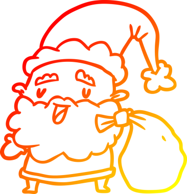 Bir insan tarafından çizilmiş hediye torbalarını taşıyan bir Noel Baba 'nın sıcak çizgi çizimi