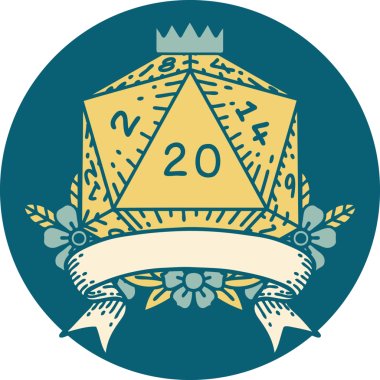 Retro Dövme Biçimi Doğal 20 kritik vuruş D20 zar bir insan tarafından çizildi