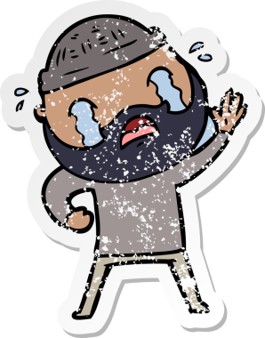 Çizgi film sakallı bir adamın sıkıntılı çıkartması. Bir insan tarafından çizilmiş el sallıyor ve ağlıyor.