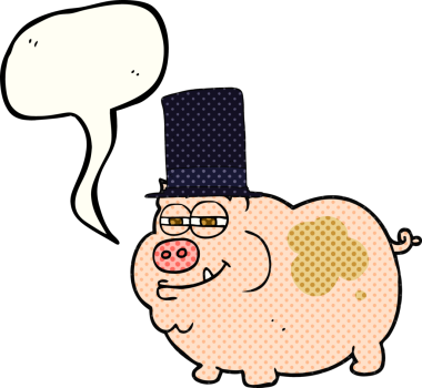 El yazısıyla çizilmiş çizgi roman konuşma balonu zengin domuz insan tarafından çizilmiş.