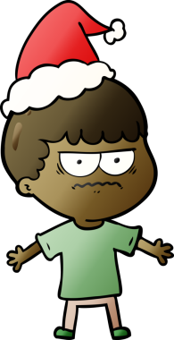 Bir insan tarafından çizilmiş Noel Baba şapkası giymiş kızgın bir adamın el çizimi karikatürü.