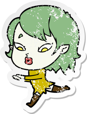 Bir insan tarafından çizilmiş şirin bir vampir kızın sıkıntılı çıkartması.