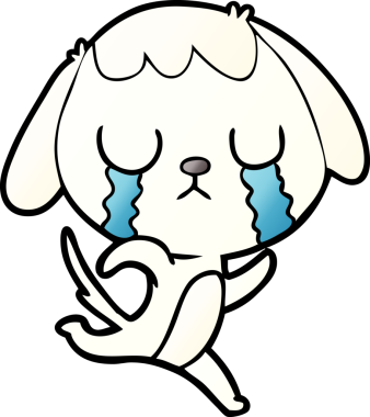 Bir insan tarafından çizilmiş şirin bir çizgi film köpeği ağlıyor.