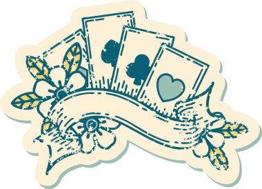 Bir insan tarafından çizilmiş kartların ve pankartın sembolik dövmeli resmi