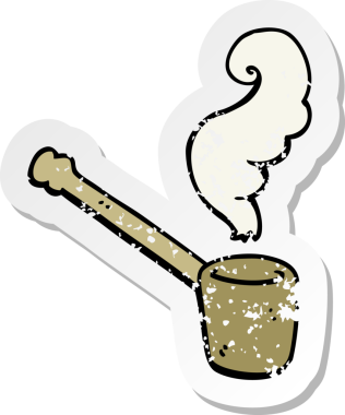 Bir insan tarafından çizilmiş sigara piposunun gerilimli retro yapıştırması.