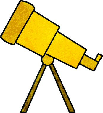 Bir insan tarafından çizilmiş bir teleskobun retro grunge desen karikatürü