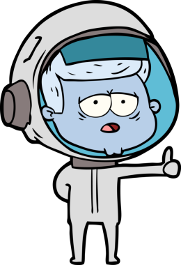 Bir insan tarafından çizilmiş yorgun astronot çizgi filmi.