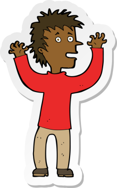 Bir insan tarafından çizilmiş heyecanlı bir çocuğun çıkartması.