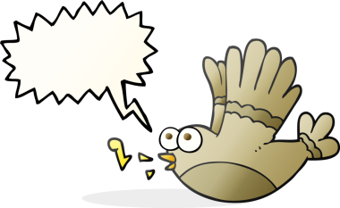 Bir insan tarafından çizilmiş serbest konuşma balonu şarkı söyleyen kuş resmi.