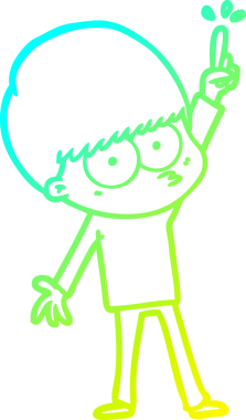 Bir insan tarafından çizilmiş bir fikirle gergin bir çizgi film çocuğunun soğuk gradyan çizimi.